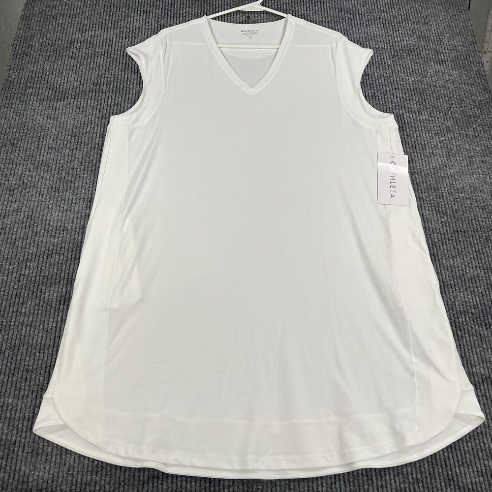 Athleta Pacifica Dress Womens XL White Sleeveless V Neck Tank Pockets UPF